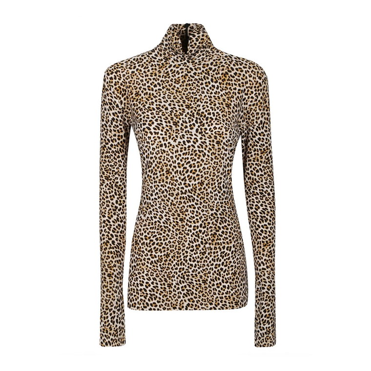 Leopard Slim Fit Turtle Neck Top Norma Kamali