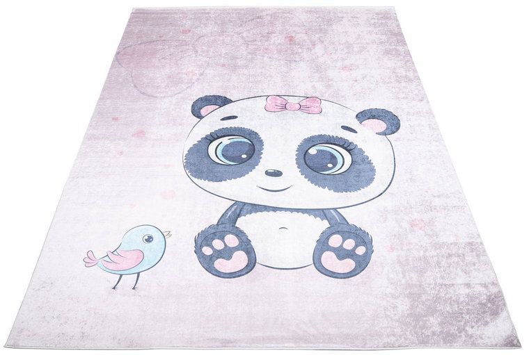 Różowy dywan dziecięcy skandynawski z małą pandą - Limi 3X
