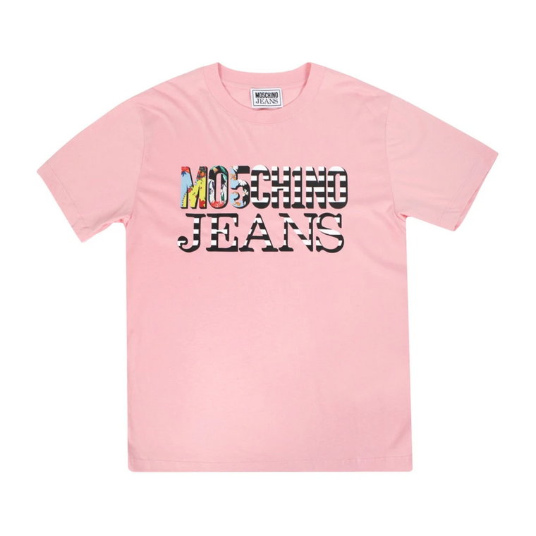Bawełniana koszulka z nadrukiem logo w wielu kolorach Moschino