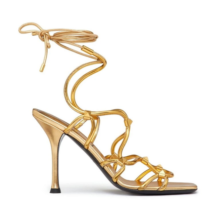 Złote sandały Rockstud z wiązaniem Valentino Garavani