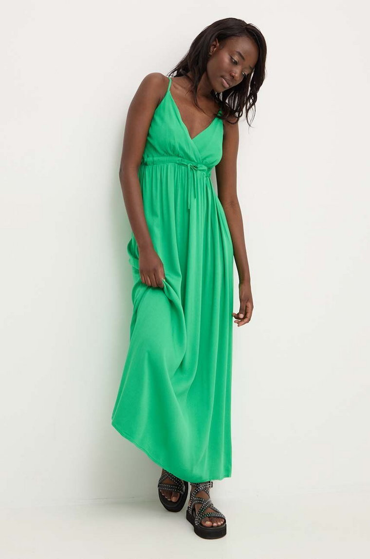 Answear Lab sukienka bawełniana kolor zielony maxi rozkloszowana