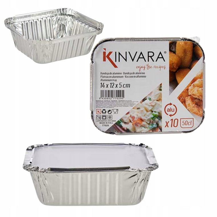 Aluminiowe Pojemniki Tacka z pokrywką Zestaw 10 szt BBQ GRILL 500ml KINVARA