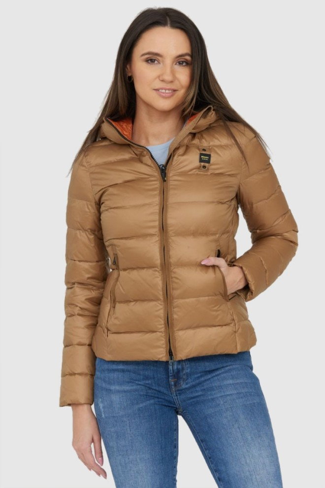 BLAUER Brązowa puchowa kurtka z kapturem Claudia fashion down jacket with hood