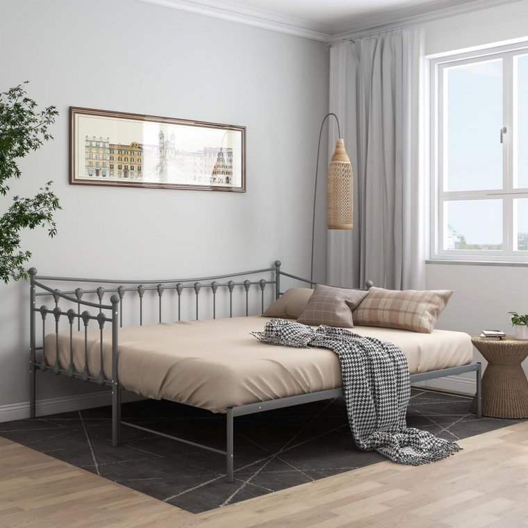 vidaXL Sofa z wysuwaną ramą łóżka, szara, metalowa, 90x200 cm