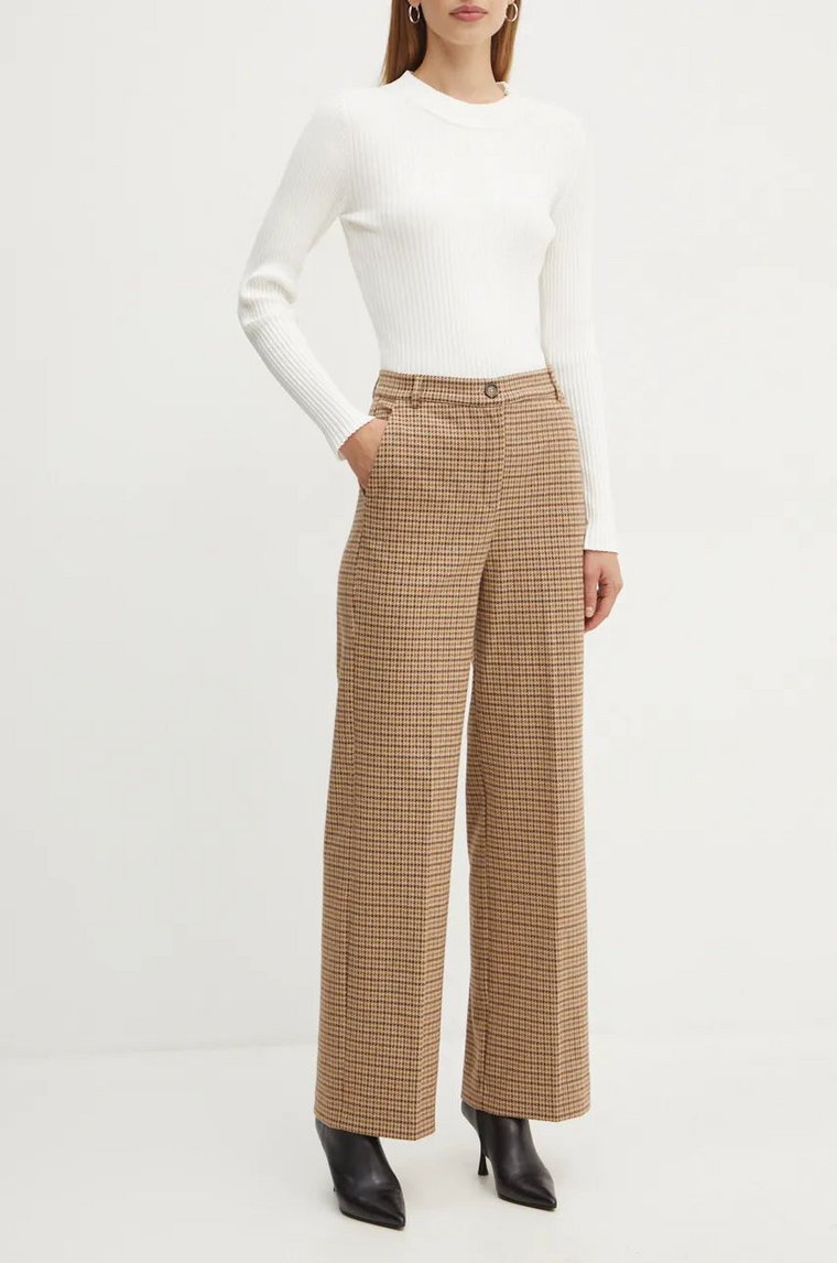 Weekend Max Mara spodnie damskie kolor beżowy proste high waist 2425786042600