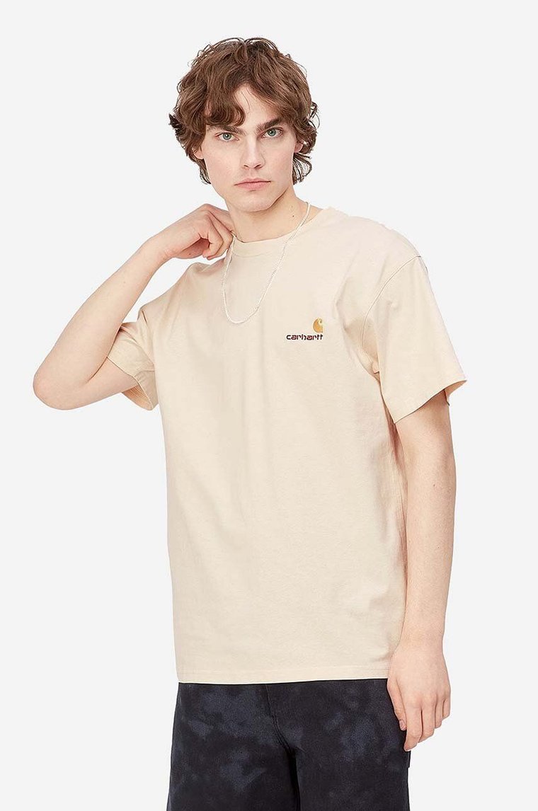 Carhartt WIP t-shirt bawełniany American Script kolor beżowy gładki I029956-NATURAL