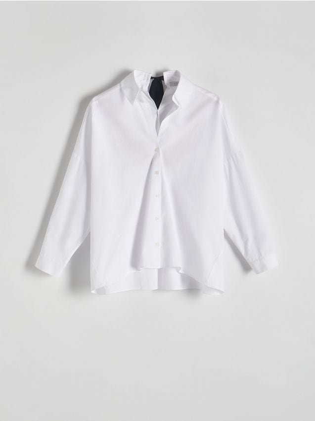 Reserved - Bawełniana koszula z wiązaniem - złamana biel