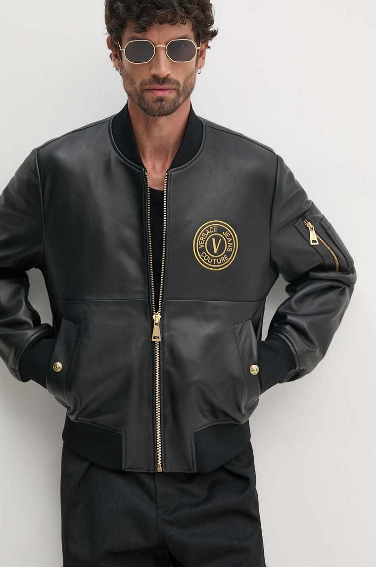 Versace Jeans Couture kurtka bomber skórzana męska kolor czarny przejściowa 77GAVP06 CPPS3