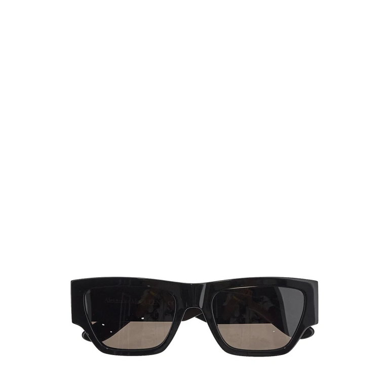 Czarne Prostokątne Okulary Przeciwsłoneczne z Acetatowymi Soczewkami Alexander McQueen
