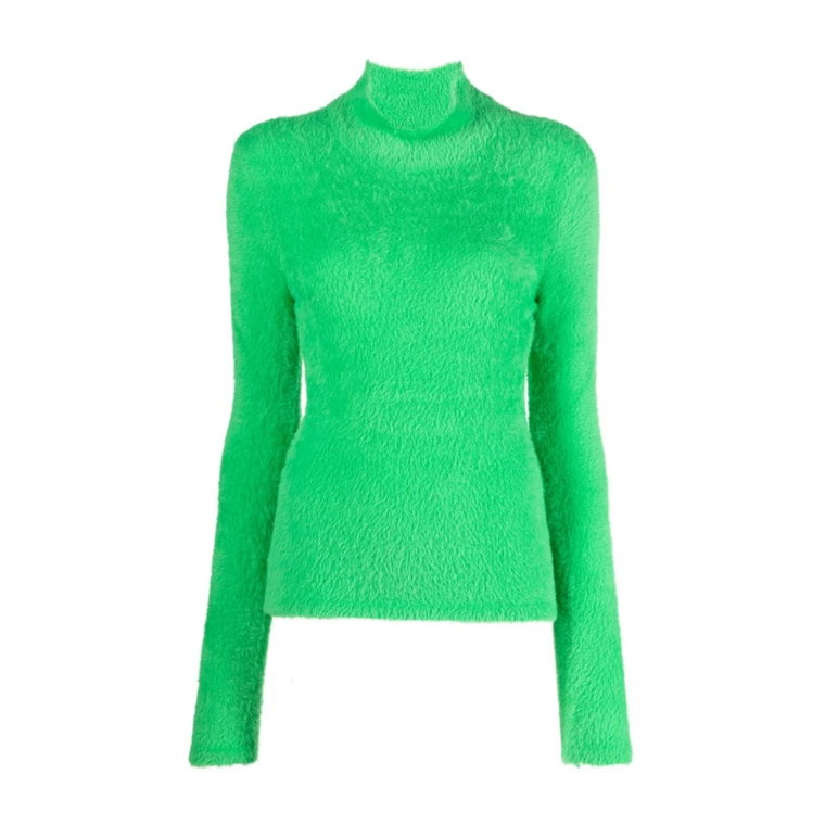 Apple Green Faux-Fur High-Neck Sweaters Twinset