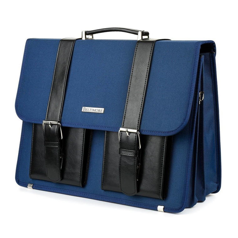Beltimore luksusowa męska aktówka teczka torba duża na laptopa niebieska granatowy