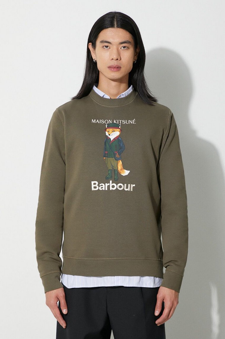 Barbour bluza bawełniana X Maison Kitsune Beaufort Fox Crew męska kolor czarny z nadrukiem MOL0559