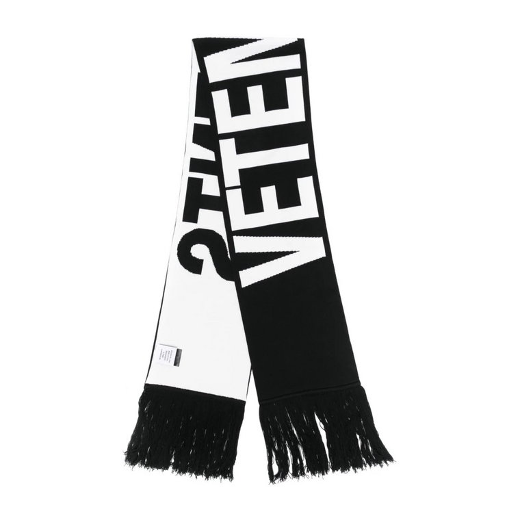 Czarny frędzlowany szal z logo dla mężczyzn Vetements