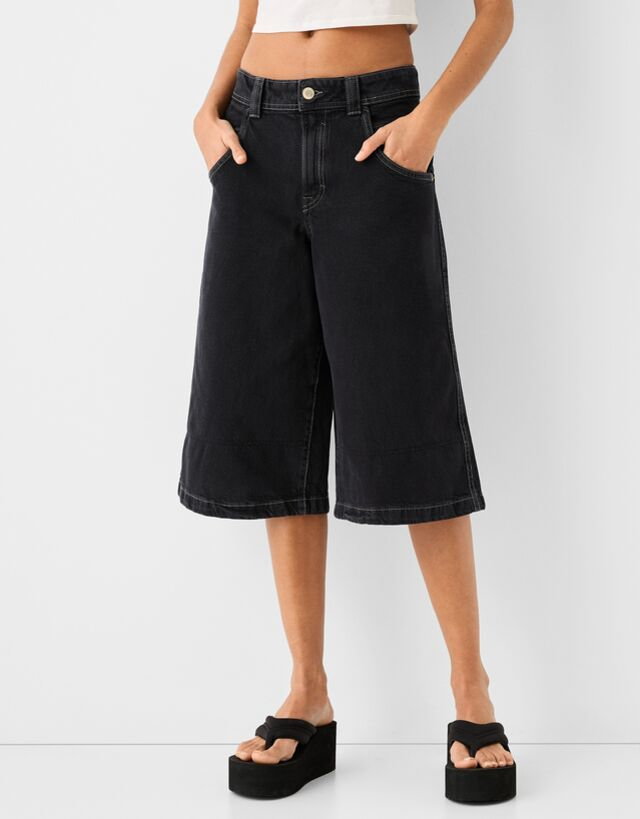 Bershka Jortsy W Stylu Bermudów Baggy Z Diagonalu Kobieta 34 Czarny