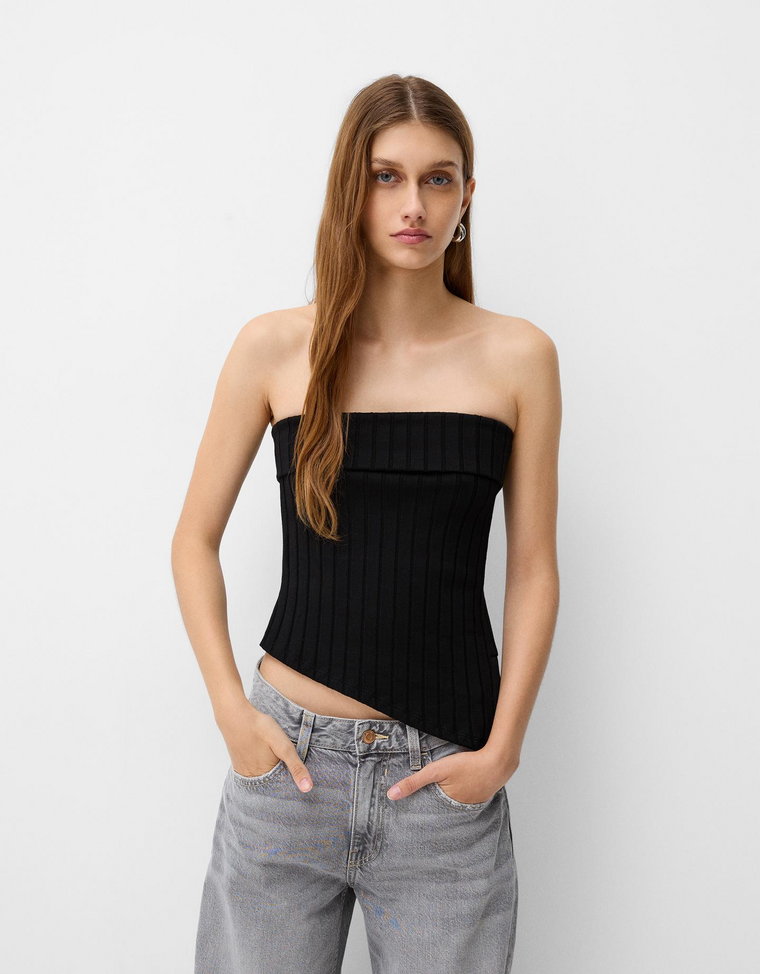 Bershka Top Bandeau Z Rozcięciem Z Boku Kobieta S Czarny