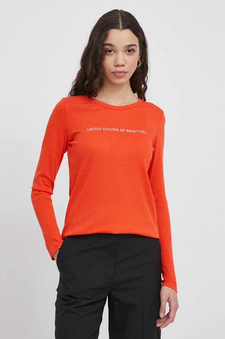 United Colors of Benetton longsleeve bawełniany kolor pomarańczowy