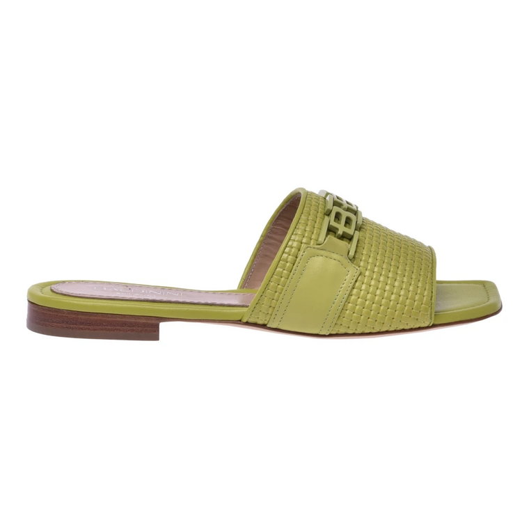 Lime woven leather flat sandals Baldinini