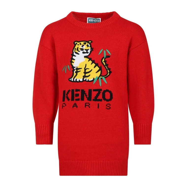 Czerwona Sukienka z Logo Tygrysa Kenzo