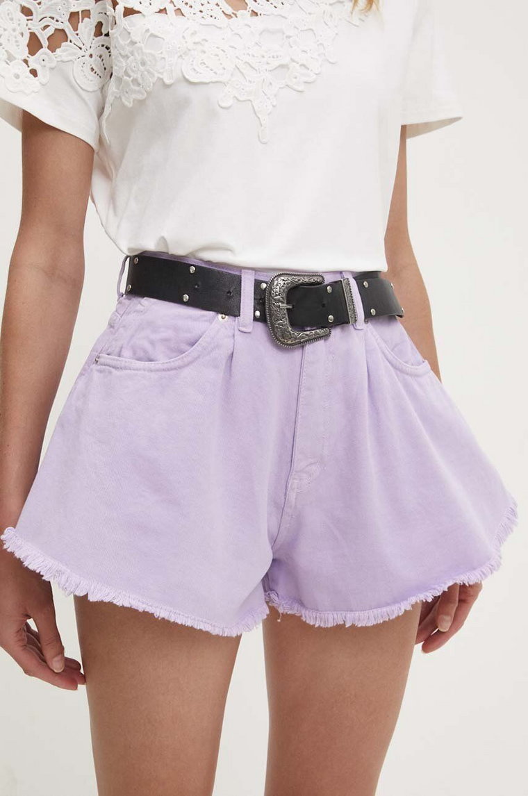 Answear Lab szorty jeansowe damskie kolor fioletowy gładkie high waist