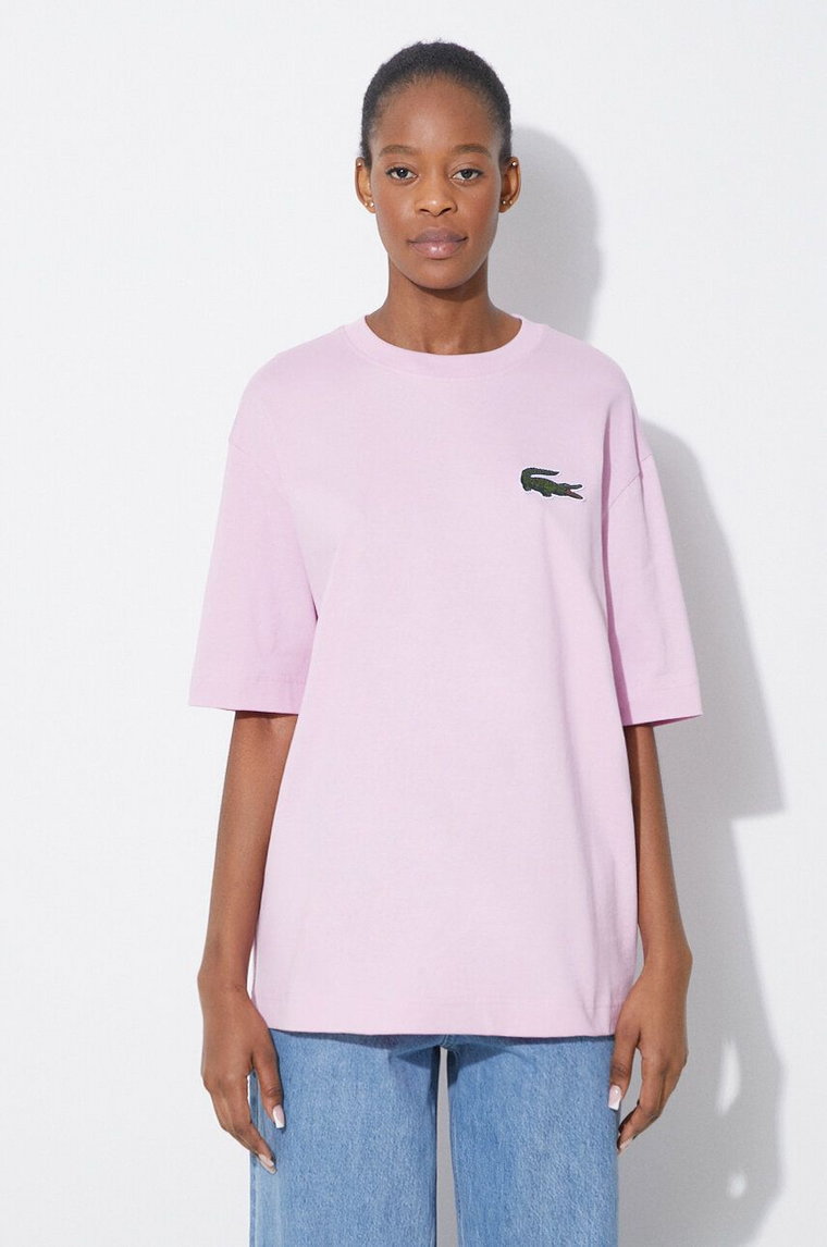 Lacoste t-shirt bawełniany kolor różowy z aplikacją