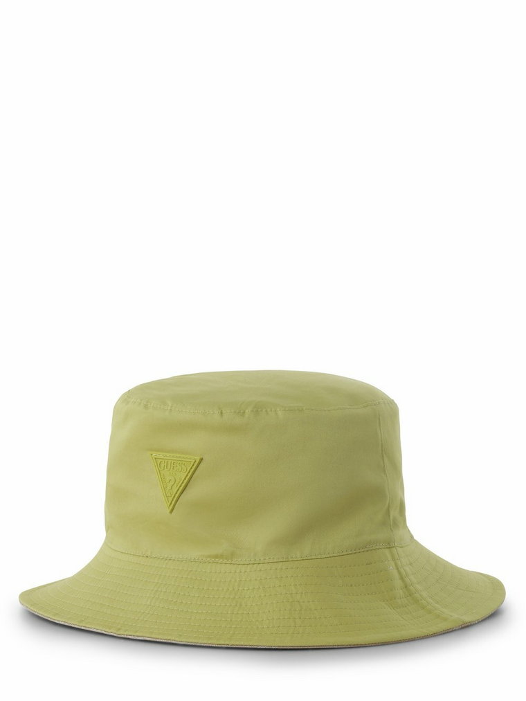 GUESS - Damski bucket hat z dwustronnym wzorem, żółty|złoty|zielony