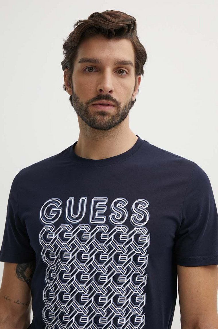 Guess t-shirt męski kolor granatowy z nadrukiem M4YI29 J1314