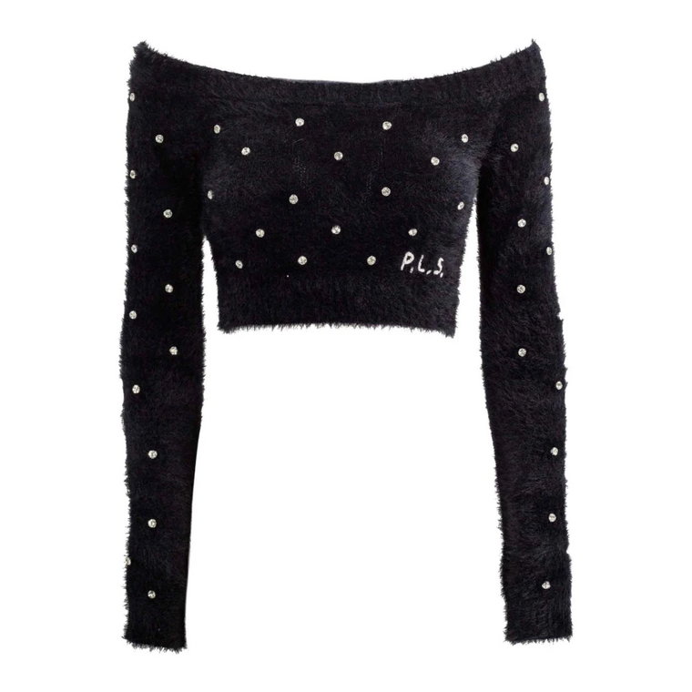 Czarny sweter z kryształowymi zdobieniami Philosophy di Lorenzo Serafini
