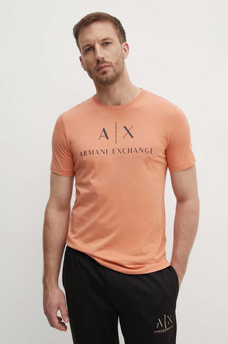 Armani Exchange t-shirt bawełniany kolor pomarańczowy z nadrukiem