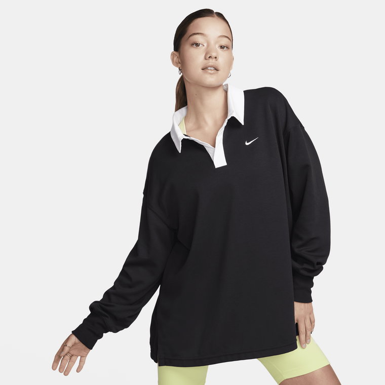 Damska koszulka polo z długim rękawem o kroju oversize Nike Sportswear Essential - Brązowy
