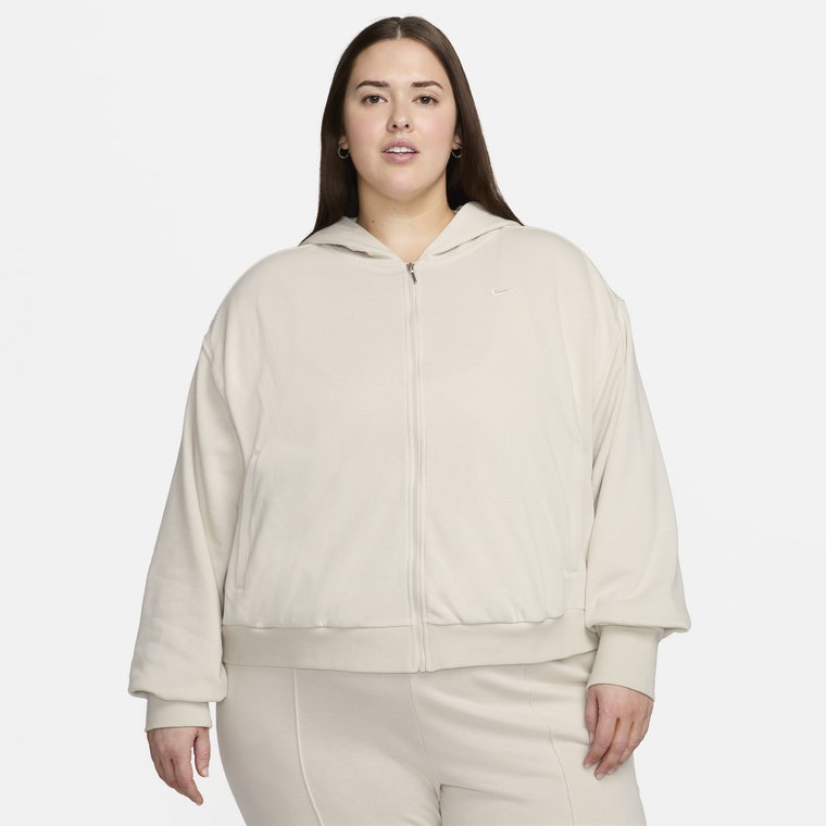 Damska luźna bluza z dzianiny dresowej z kapturem i zamkiem na całej długości Nike Sportswear Chill Terry (duże rozmiary) - Brązowy