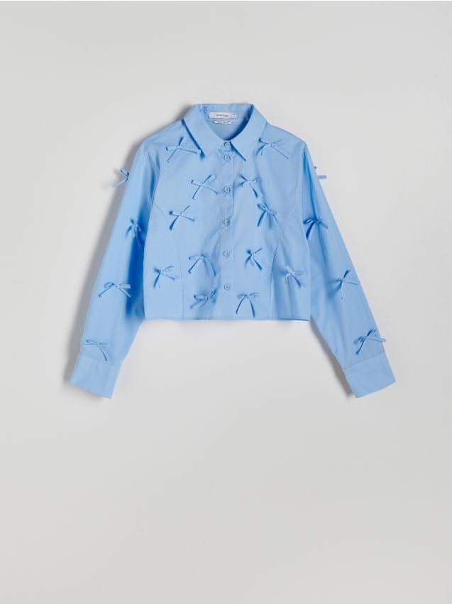 Reserved - Krótka koszula z kokardkami - niebieski