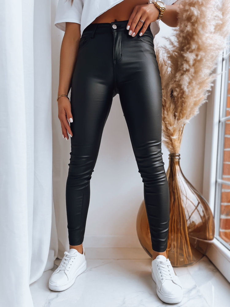 Woskowane spodnie damskie SIMPLE LIFE czarne Dstreet UY1518