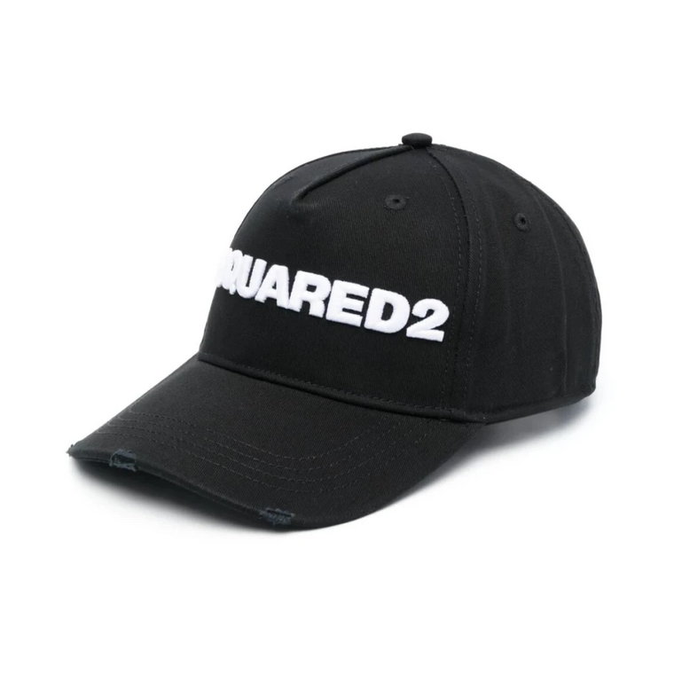 Czarna bawełniana czapka z haftowanym logo Dsquared2