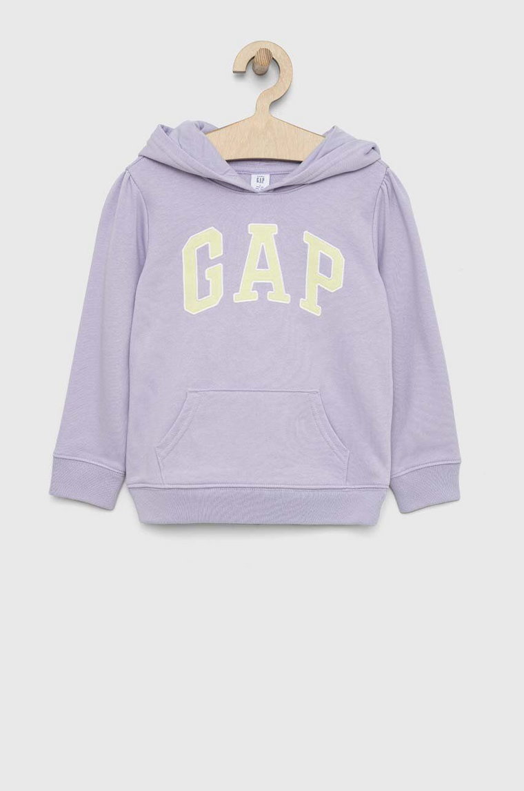 GAP bluza dziecięca kolor fioletowy z kapturem z aplikacją