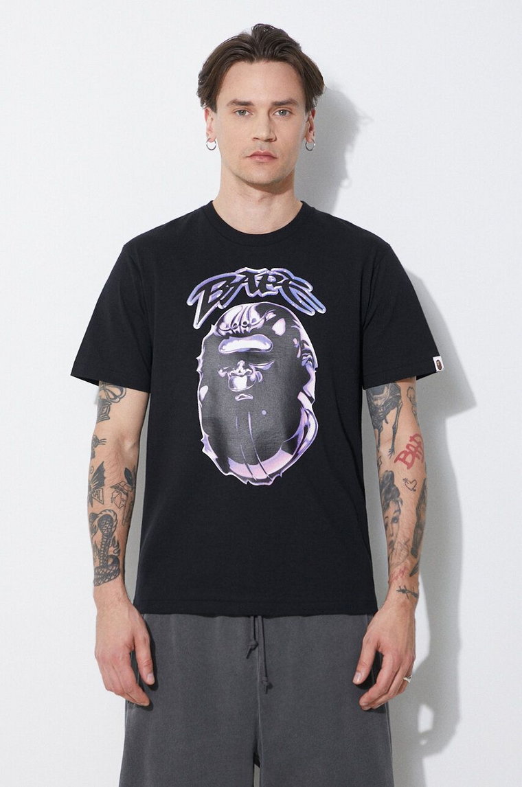 A Bathing Ape t-shirt bawełniany Ape Head Graffiti Tee męski kolor czarny z nadrukiem 1J80110040
