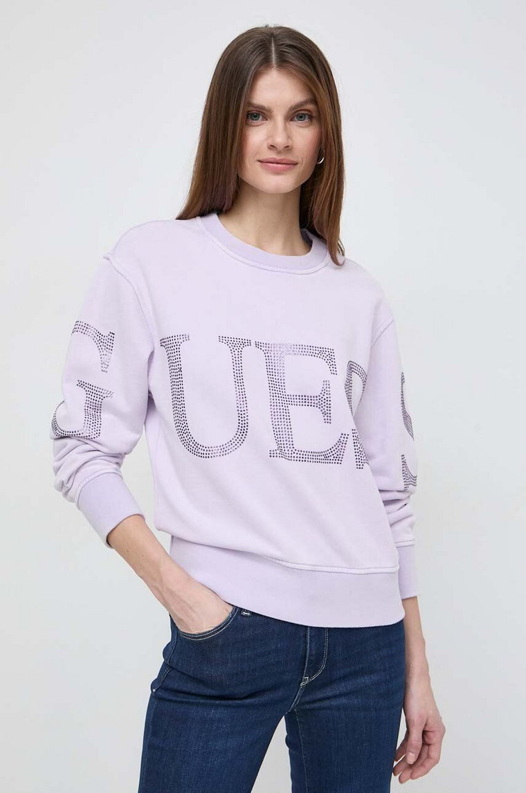 Guess bluza bawełniana damska kolor różowy z aplikacją W4GQ10 KC8I0