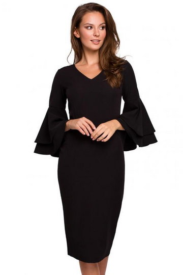 Sukienka elegancka wieczorowa midi z bufiastymi rękawami czarna