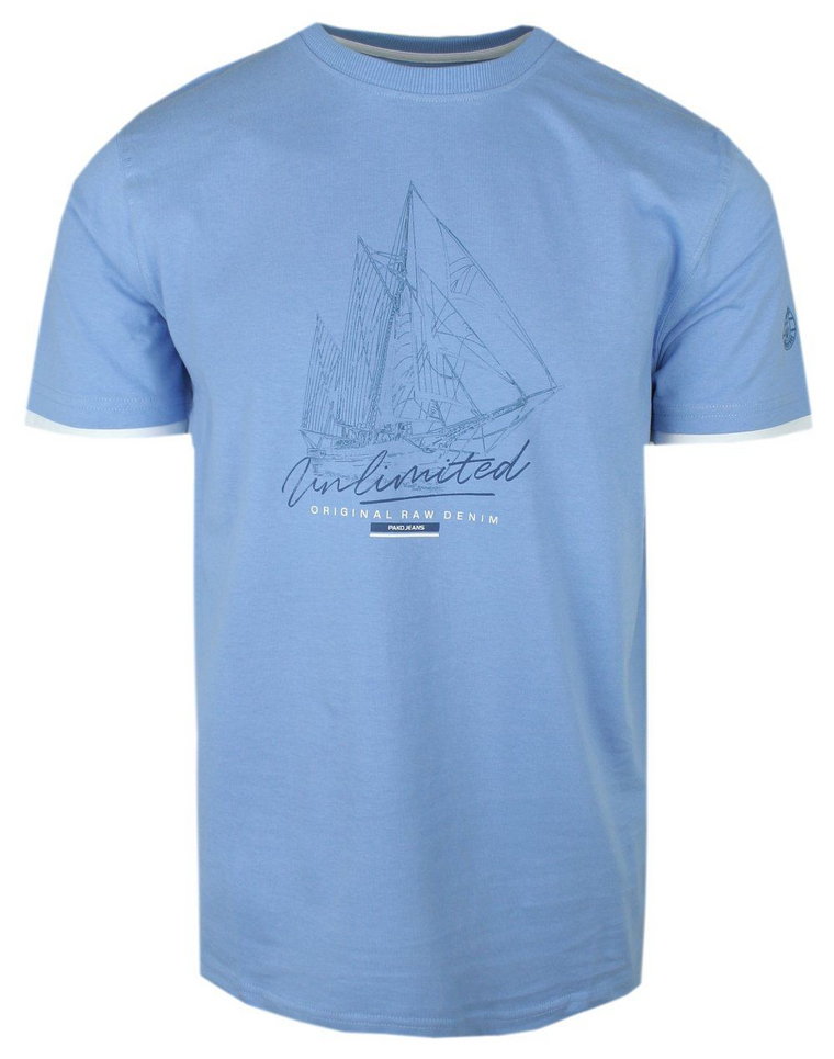 T-Shirt Męski - Niebieska z Motywem Żaglowca - Pako Jeans