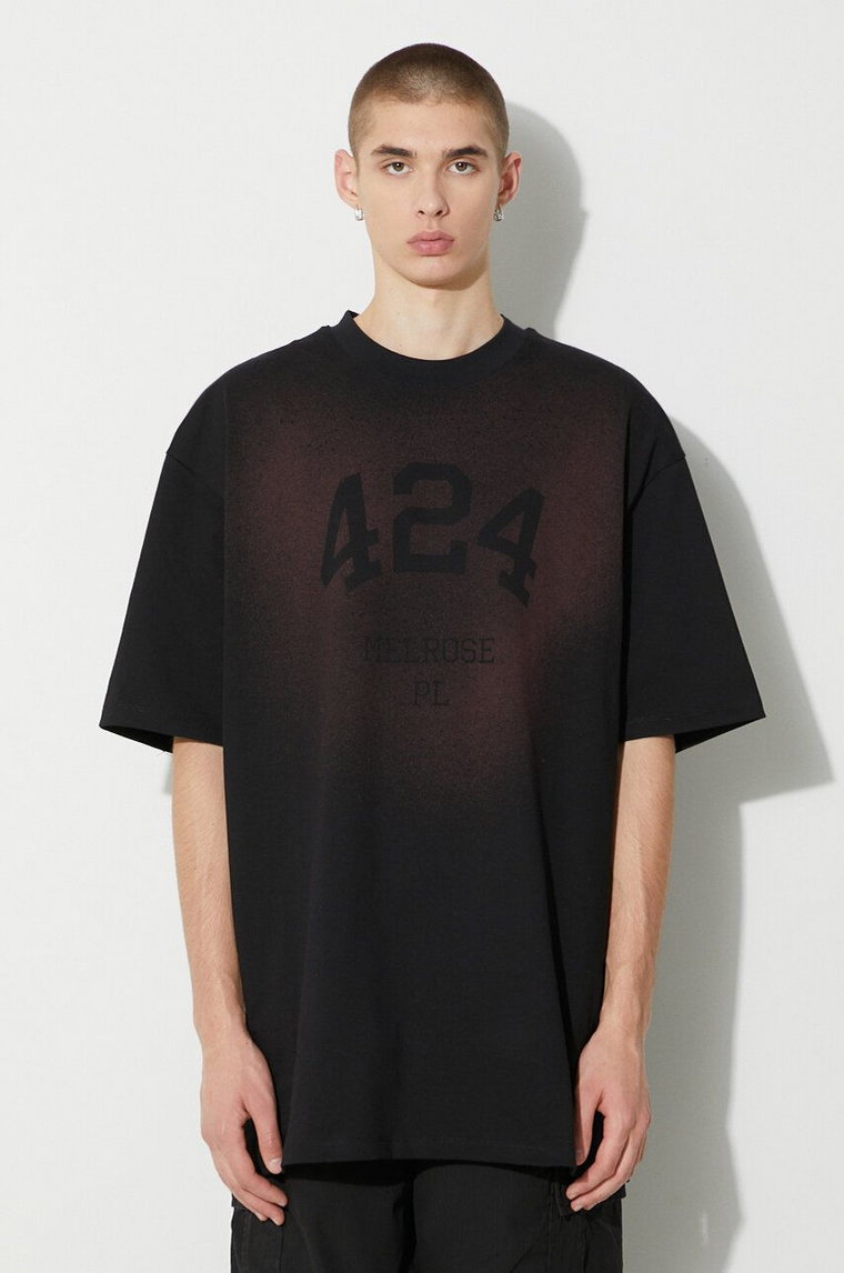 424 t-shirt bawełniany męski kolor czarny z nadrukiem 35424M182S3T 236511