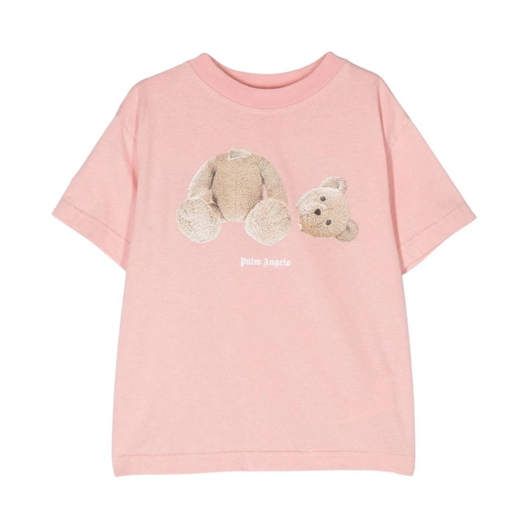 Blush Pink Bawełniana Koszulka dla Dziewczynek Palm Angels