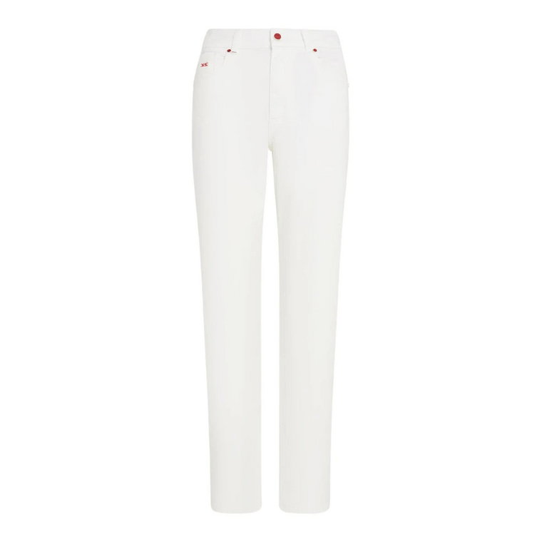 Białe Spodnie Slim-Fit z Bawełny Kiton