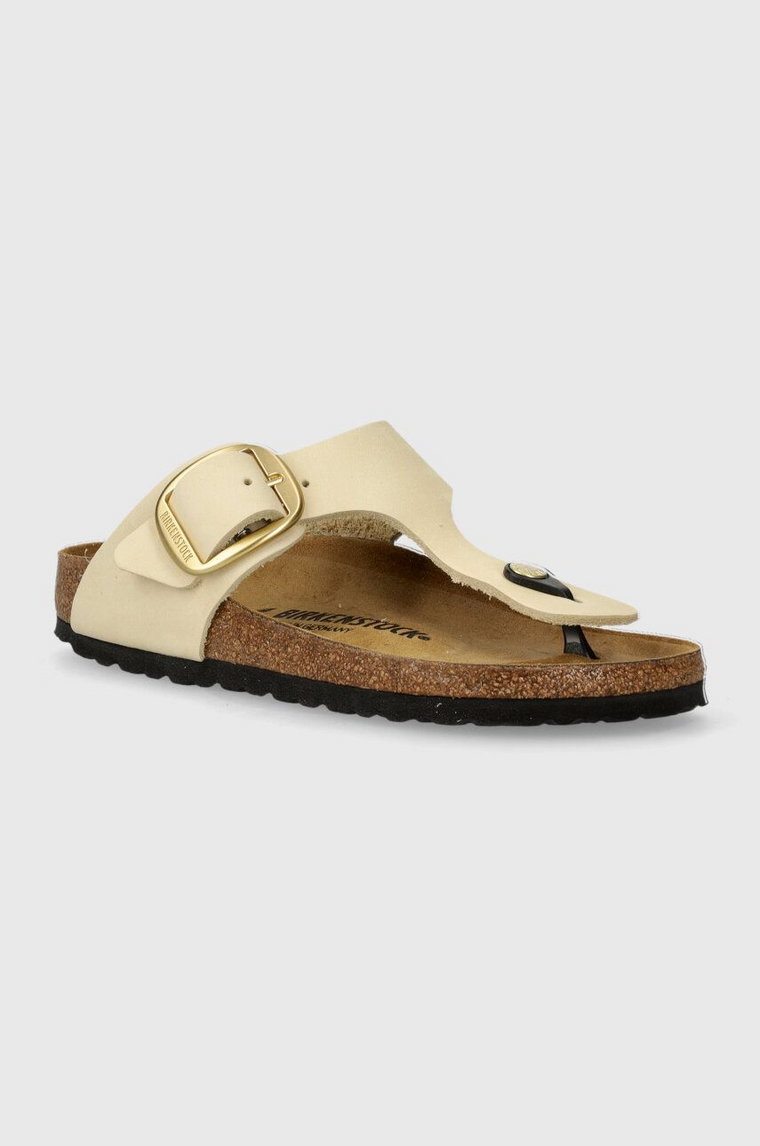 Birkenstock japonki nubukowe Gizeh Big Buckle kolor beżowy na płaskim obcasie 1026605