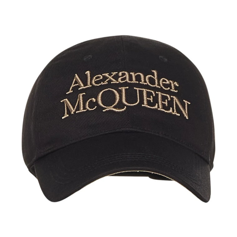 Czarna czapka z haftowanym logo Alexander McQueen