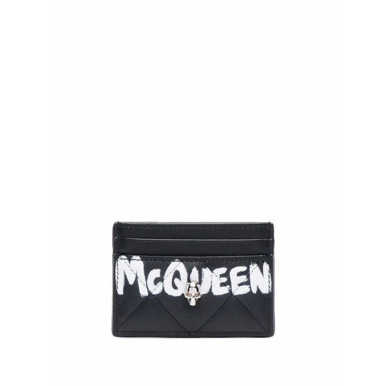 Pikowana skórzana portmonetka z ozdobnym czaszkowym motywem Alexander McQueen