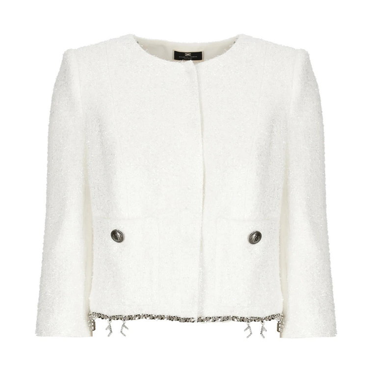 Ivory Lurex Blazer z Detalem Literowym Elisabetta Franchi