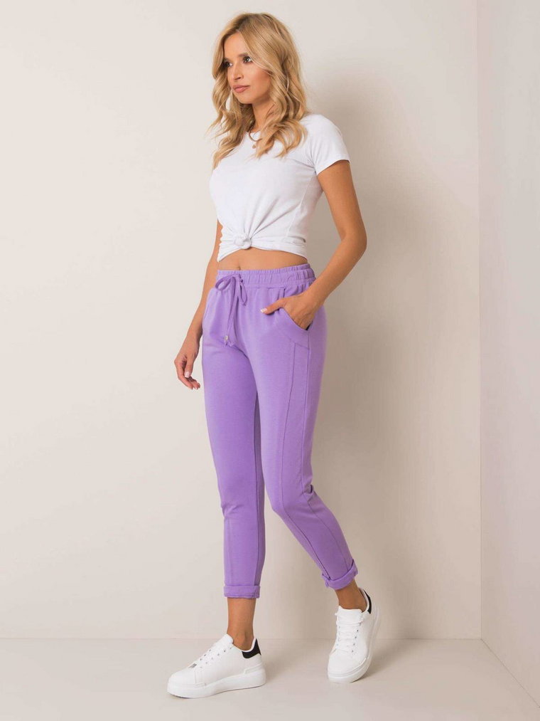 Spodnie dresowe fioletowy casual sportowy nogawka prosta wiązanie