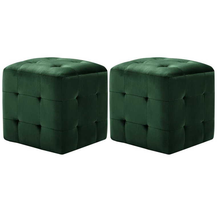 Zielony puf aksamitny 30x30x30 cm - 2 podnóżki