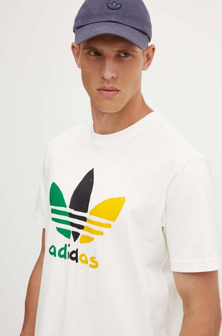 adidas Originals t-shirt bawełniany męski kolor beżowy z nadrukiem IX6716