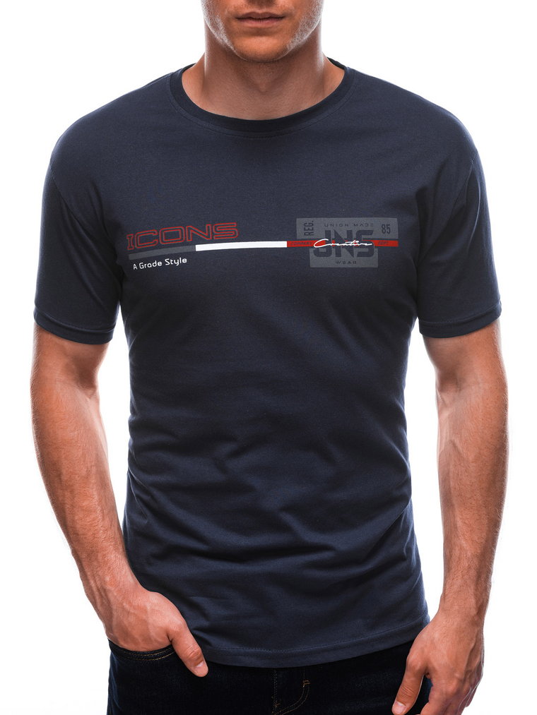T-shirt męski z nadrukiem S1715 - granatowy