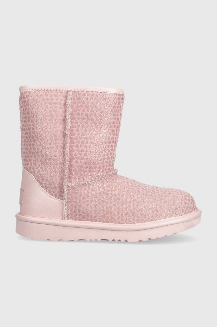 UGG śniegowce skórzane dziecięce KIDS CLASSIC IIEL HEARTS kolor różowy